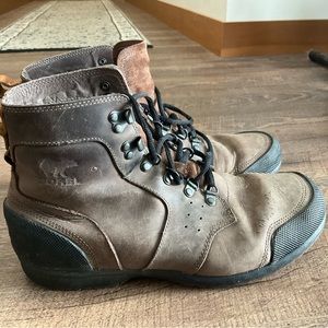 SOREL Mens Mid Boots ANKENY Taupe Brown Leather Rubber Size 10.5